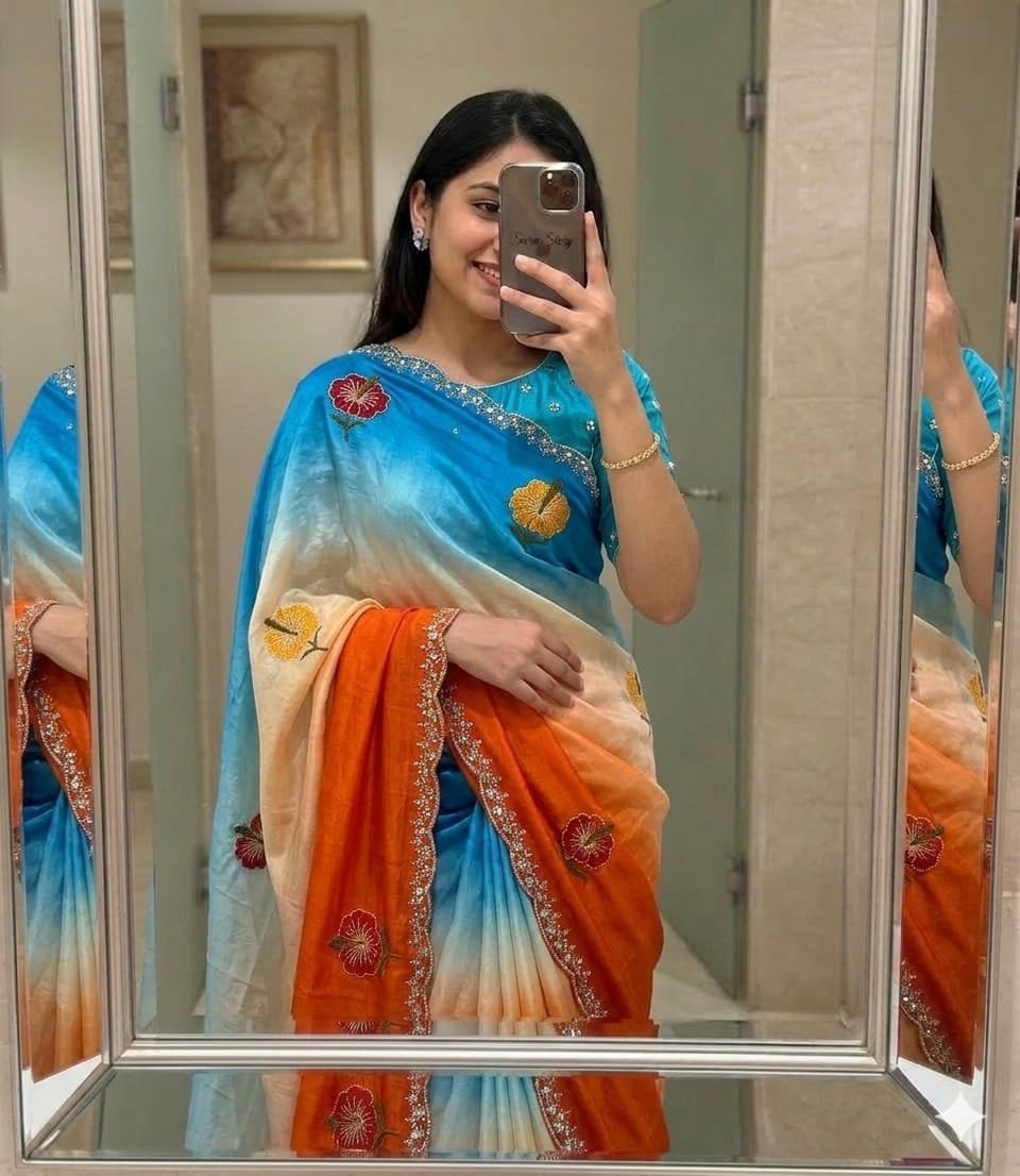 Soft dual shade chinon silk saree