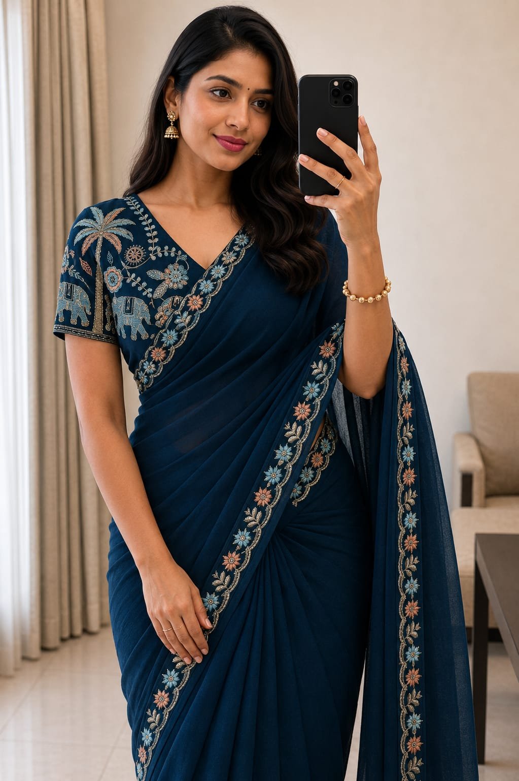 Georgette Saree with Multi Emrodiry